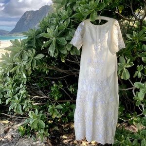 Vintage layered and embroidered white and cream maxi a la Bridgerton.